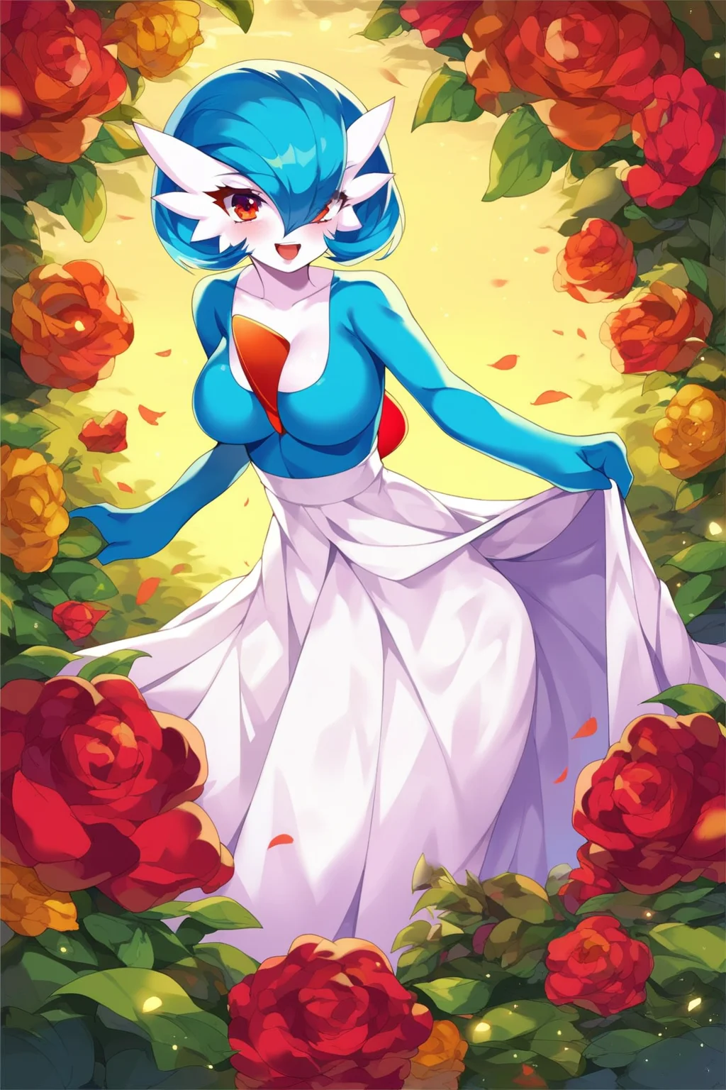 score_9, score_8_up, score_7_up, score_6_up, score_5_up, score_4_up, masterpiece, high quality, BREAK, full body, BREAK, 1girl,   <lora:Gardevoir[Pony]:0.8> Gardevoir, large breasts, blue,