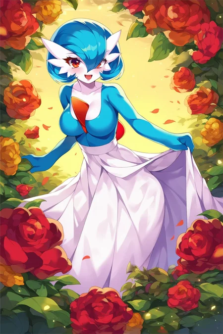 score_9, score_8_up, score_7_up, score_6_up, score_5_up, score_4_up, masterpiece, high quality, BREAK, full body, BREAK, 1girl,   <lora:Gardevoir[Pony]:0.8> Gardevoir, large breasts, blue,
