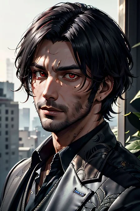 Master piece, highest quality, highest possible OverallDetail, Semirealism, red eyes,
Create an elder of a demonic sect.
The character looks like he is in his late twenties or early thirties. He is handsome.
He has black shoulder-length shaggy hair.
His eyes are dark red. Detailed face.