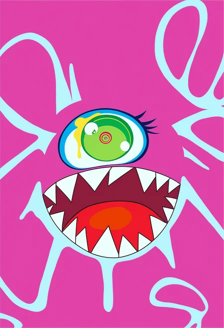 score_9, score_8_up, score_7_up, BREAK
flat color, no lineart, no humans, teeth, extra eyes, sharp teeth, green eyes, solo, open mouth, monster, creature, multicolored eyes, fangs, pokemon \(creature\),
