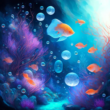 (oceanicrealms style:1) a painting of an underwater scene with bubbles and plants <lora:djzOceanicRealmsV21_LoraBooth:1>d