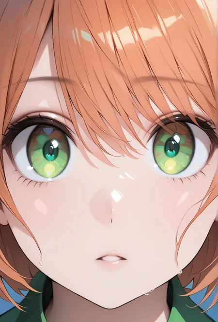 1girl, solo, facing viewer, detail1eye, desaturated, noise, blur, low contrast, wet, shiny skin, shiny, , , (gwen tennyson (/Ben10)/,(ultra HD quality details), bright orange hair, short hair, (green eyes):1.3), zPDXL3,SimplePositiveXLv2, masterpiece, detailed face, action shot, perfect eyes, detailed eyes, realistic eyes, solo, high resolution, ultra-detailed, 4K, perfection, chest exposed, highest quality, dynamic pose, perfect anatomy, lean, masterpiece, best quality, high res, illustration, extremely detailed, 8k, wallpaper