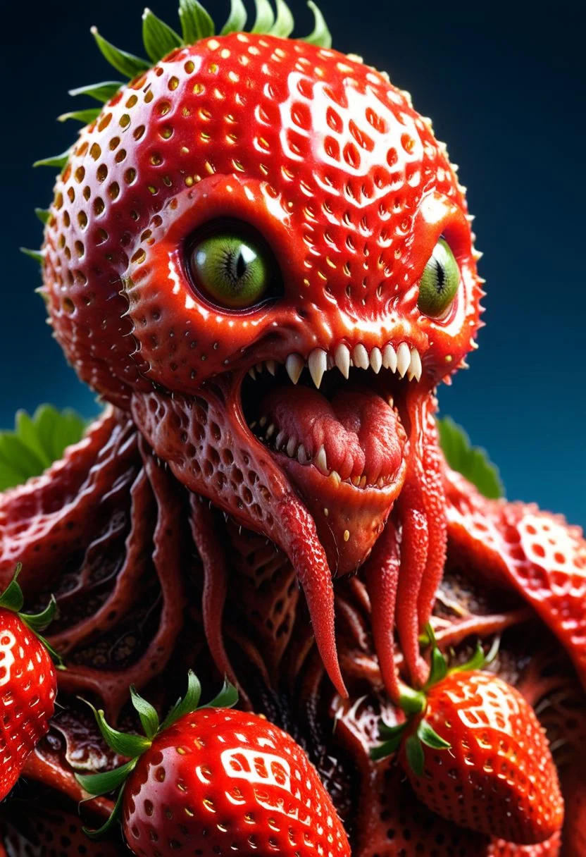 strwbrrxl, an otherworldly fantasy monstrous alien creaturecharacter textured by strawberry red skin, very detailed, 4k, masterpiece, morph, photo realistic, RAW photo, subject, 8k uhd,sharpened focus soft, lighting, high quality, The surface of the strawberry is dotted with numerous small seeds and has a bright red color, which is typical for ripe strawberries. hyper realistic and highly detailed, closeup portrait photo
<lora:artialien:0.7> artialien