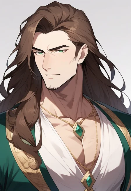 score_9, score_8_up, score_7_up, 1male, mature male, manly, long hair, brown hair, green eyes, NAI A1, , <lora:9aa4a7c3-8b29-4201-a670-16823c3a6906:0.7>