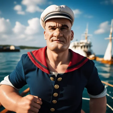 Popeye1024, a sailor, full body, on a boat, highly detailed, photography, ultra sharp, film, bokeh, professional, 4k <lora:add-detail-xl:1.5> <lora:Popeye1024:0.8>