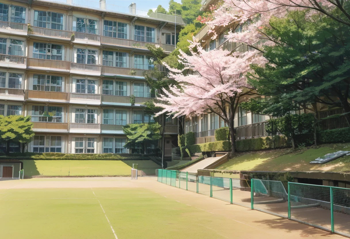 score_9, score_8_up, score_7_up, rating_safe, masterpiece, best quality, absurdres, unity 8k wallpaper, official art, official style, source_anime, uncensored, game cg, megami magazine,
tyoureidai, koutei, scenery, outdoors, building, fence, window, japan, day, tree, grass, sky
<lora:gakkou_ground_PONY_V1:1>