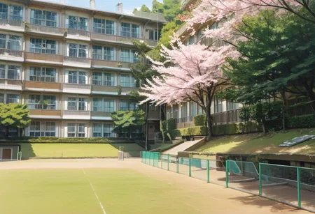 score_9, score_8_up, score_7_up, rating_safe, masterpiece, best quality, absurdres, unity 8k wallpaper, official art, official style, source_anime, uncensored, game cg, megami magazine,
tyoureidai, koutei, scenery, outdoors, building, fence, window, japan, day, tree, grass, sky
<lora:gakkou_ground_PONY_V1:1>