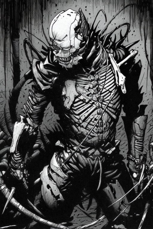 abara, (gritty art, rough, highly textured:1.3), black gauna, bones, cables, (experiment, lab:1.3), monochrome, (best quality, highly detailed, best art:1.3) <lora:ABARA-000016:0.9>