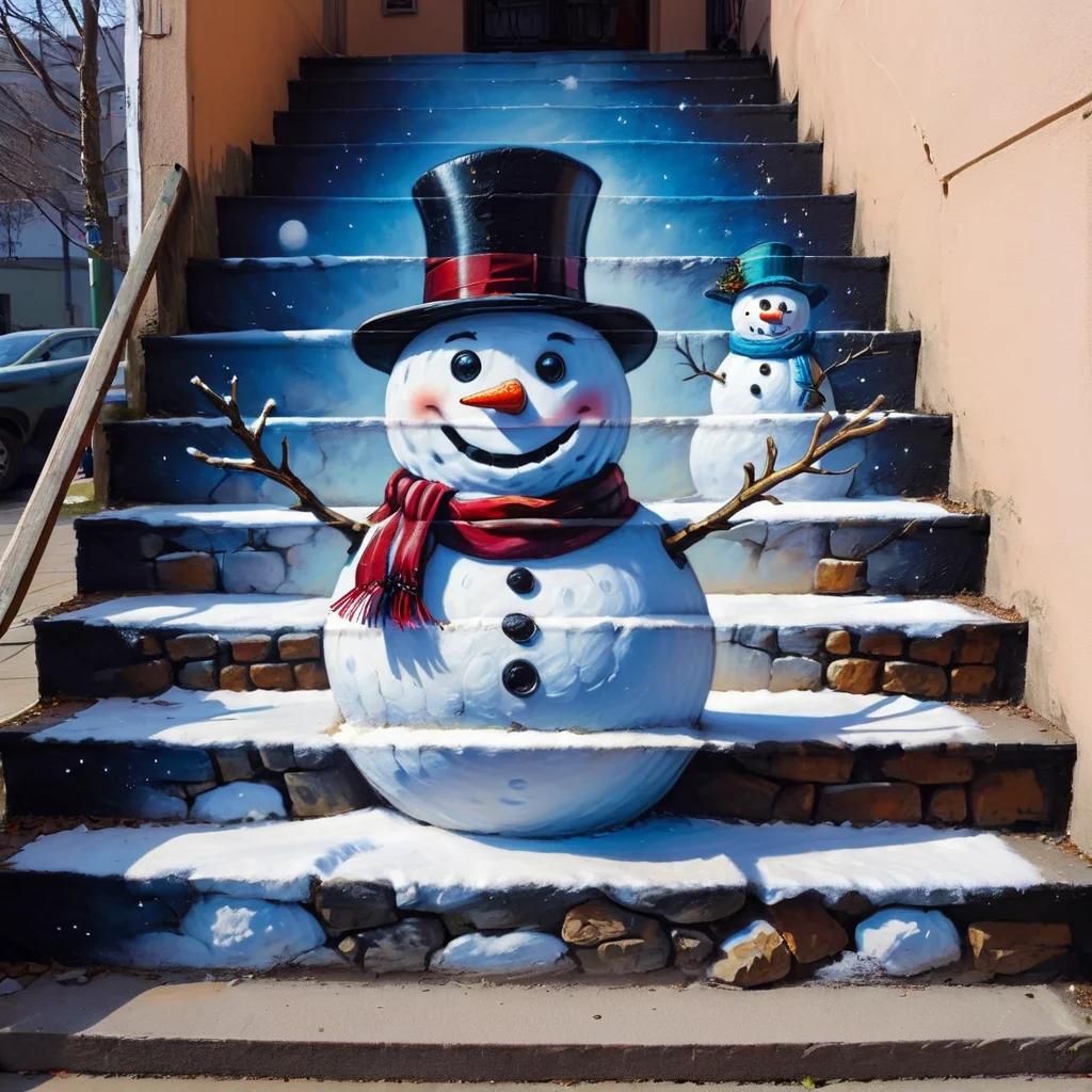 masterpiece, best quality, stair-art, snowman <lora:stair-art2:0.75>
