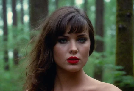 CinematicPortrait woman analog photo brunette (provocative ) masterpiece outdoors, (glossy lipstick), detailed sharp green eyes, (foggy forrest), soft focus, depth of field, film grain, (((looking at viewer))) <lora:CinematicPortraitXL_v3:0.2> <lora:EuroBabe-v4-XL:0.4>