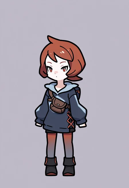 score_9, score_8_up, score_7_up, score_6_up, score_5_up, score_4_up, BREAK
1girl, chibi,
arezu, red hair, cowlick, short hair, red eyes,
hoodie, long sleeves, pantyhose, boots, brown bag,
standing, full body, solo, looking at viewer, simple background, white background    <lora:RabbitAndSteelXLLocon:1>     <lora:ArezuXL:1>