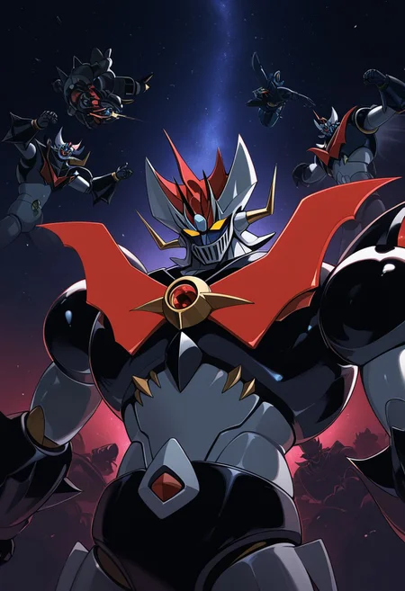 score_9, score_8_up, score_7_up, score_6_up, score_5_up, score_4_up, 4k quality, detailed, (mazinkaiser, super robot, mecha) best quality, masterpiece, floating in space