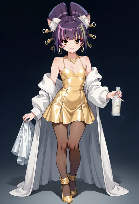 score_9, score_8_up, score_7_up, source_anime, uncensored, best quality, ((masterpiece)), 4k, fcx, fyx, phc, yuh, oya, kib, absurdres, retro style, neon signasl, nightclub, fullbody, complete body in the image, holding a bottle of wine, small body, Futanari, thin legs, round tip, <lora:long_eyelash:0.3>, long eyelashes, ultra detailed eyes, beautiful eyes, bright eyes, faint lips, very large hoop earrings, nsfw, cute smile, gold bracelets, gold anklets, saturated colors, high contrast, sultry, (sexy), dancing, ((pantyhose)), pantyhoses, streaked hair, flat chest, gyaru gal, see-through PVC large jacket, makeup, long eyelashes, glossy lipstick, mascara, blush, eyeshadow, jewel necklace, rich girl, sparkles, (glittering pastel clothing, glossy sparkling fabric), sharp focus, high heels
(1girl, darudayu))