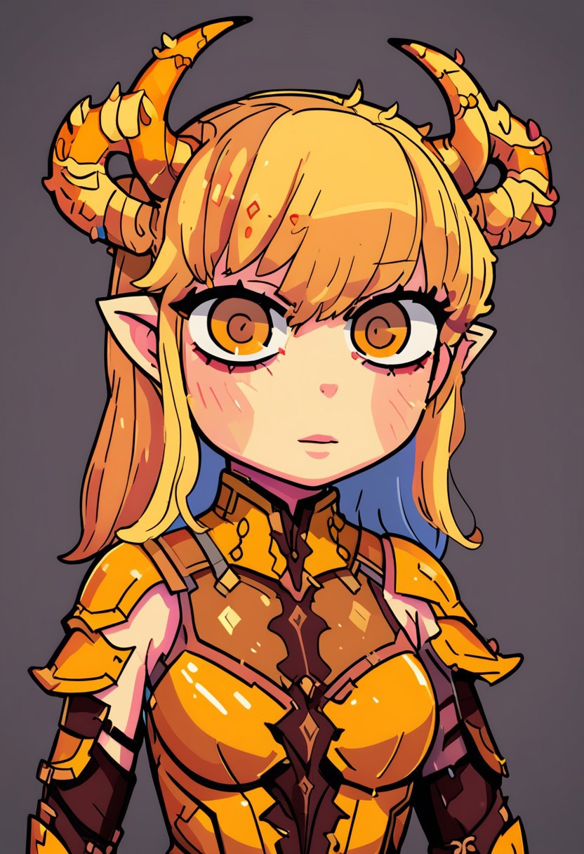masterpiece,best quality,solo,glitch, Tiefling,  brown eyes, curly horns shade of brown,  yellow hair, orange-brown skin, and shades of brown armor
 <lora:teraXLlokr4f-000145:0.95>