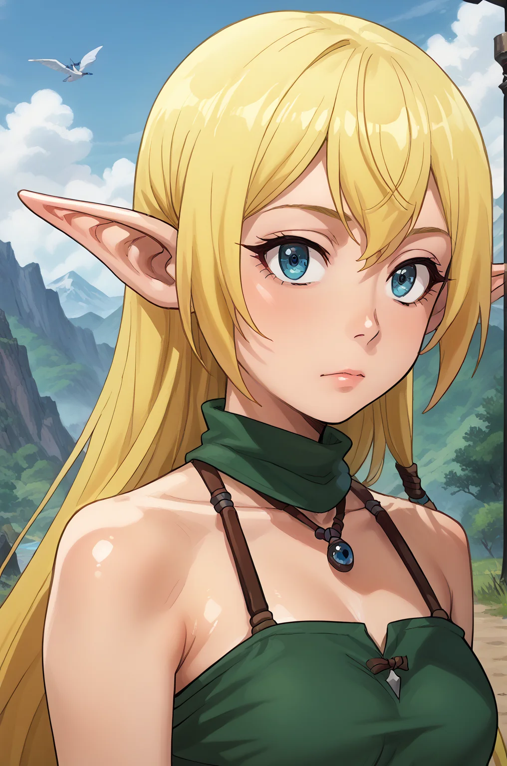 1girl, solo, outdoors,
<lora:tuka luna:0.8> Tuka_Luna, girl, blonde hair, blue eyes, very long hair, pointy ears, elf, , score_9, score_8_up, score_7_up, source anime, (shiny skin:1.20),