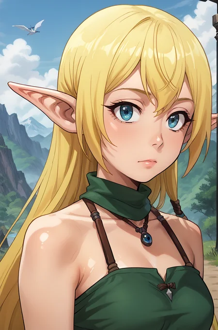 1girl, solo, outdoors,
<lora:tuka luna:0.8> Tuka_Luna, girl, blonde hair, blue eyes, very long hair, pointy ears, elf, , score_9, score_8_up, score_7_up, source anime, (shiny skin:1.20),