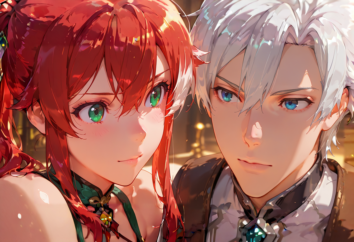 <lora:ATRex_style:0.4> TRexStudio, anime screencap, anime coloring, <lora:Eyes_Lora_Pony_Perfect_eyes:0.5>, 1girl, 1boy, <lora:noobai_vpred_1_masterpieces_v23:0.5>, masterpiece, best quality,
BREAK <lora:Alethea:0.8>, red hair, green eyes, Alethea
BREAK <lora:Samuel_von_Heathcliff:0.8>, White hair, blue eyes, Samuel von Heathcliff