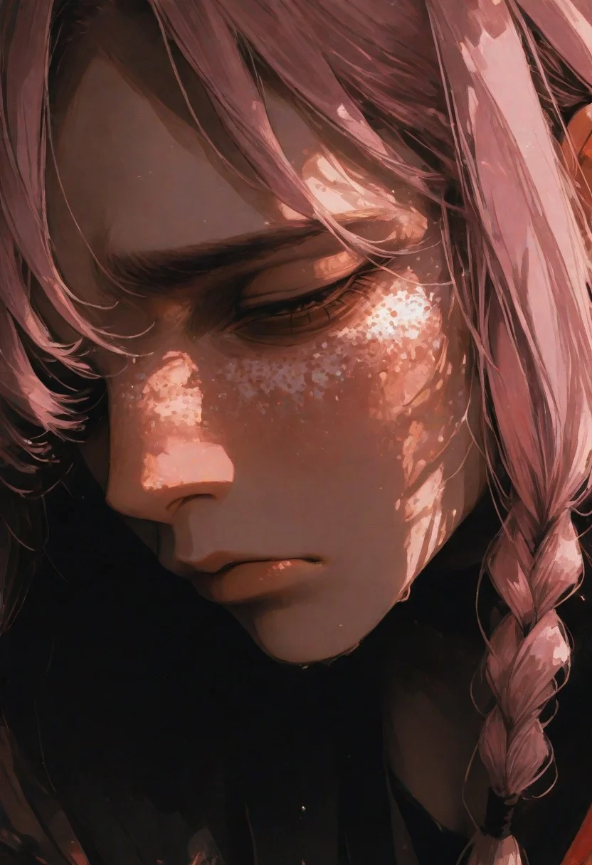 masterpiece,best quality,amazing quality,very aesthetic,newest,ultra detail, (score_9,score_8_up,score_7_up,score_6_up),hyper-detailed,ultra HD,cinematic lighting,(maeve:2.0),(looking at viewer:1.5),(pink hair:1.5,long braids:1.2),(deep emotional connection:1.4),(detailed facial features:1.4),(yellow eye:1.5,glowing eye:1.5,Cat pupil:2.0,Detailed eye),(white freckles,glowing freckles:2.0),small breasts,(bare shoulder:1.5),(Hanging breasts),(black kimono:1.5,kimono open,cleavage),(Tired expression:2.0),(dark circles under the eyes:1.0),(Sleeping face:1.5),(deeply distressed:1.5),reflective skin,(shiny skin:1.5),wet skin,oiled skin,(wet clothes:1.5,wet kimono:1.5,skin-tight clothing),(squinting eye:1.5),tabi,Calf,plump lips,(Sitting:1.5),side locks,makeup,floral print,(extreme close-up of face:2.5),(three-quarter view),(head tilted back),(chin raised),(one eye covered by hair),(depth of field),(face focus:2.0),(soft blur in background),(asymmetrical bangs),(dramatic lighting), <lora:illustrious_all_rated_v1:0.5><lora:ppw_v7_noobE11_6_r2_0.05:0.6><lora:nhl-001:0.6> nhl-001,limited palette,realistic,BREAK
Japanese house, Moody lighting,<lora:wasabi_natsume_style_r1:0.8> wasabi_natsume_illu,abstract, surreal,<lora:748cm_illu:0.4> 7481llu