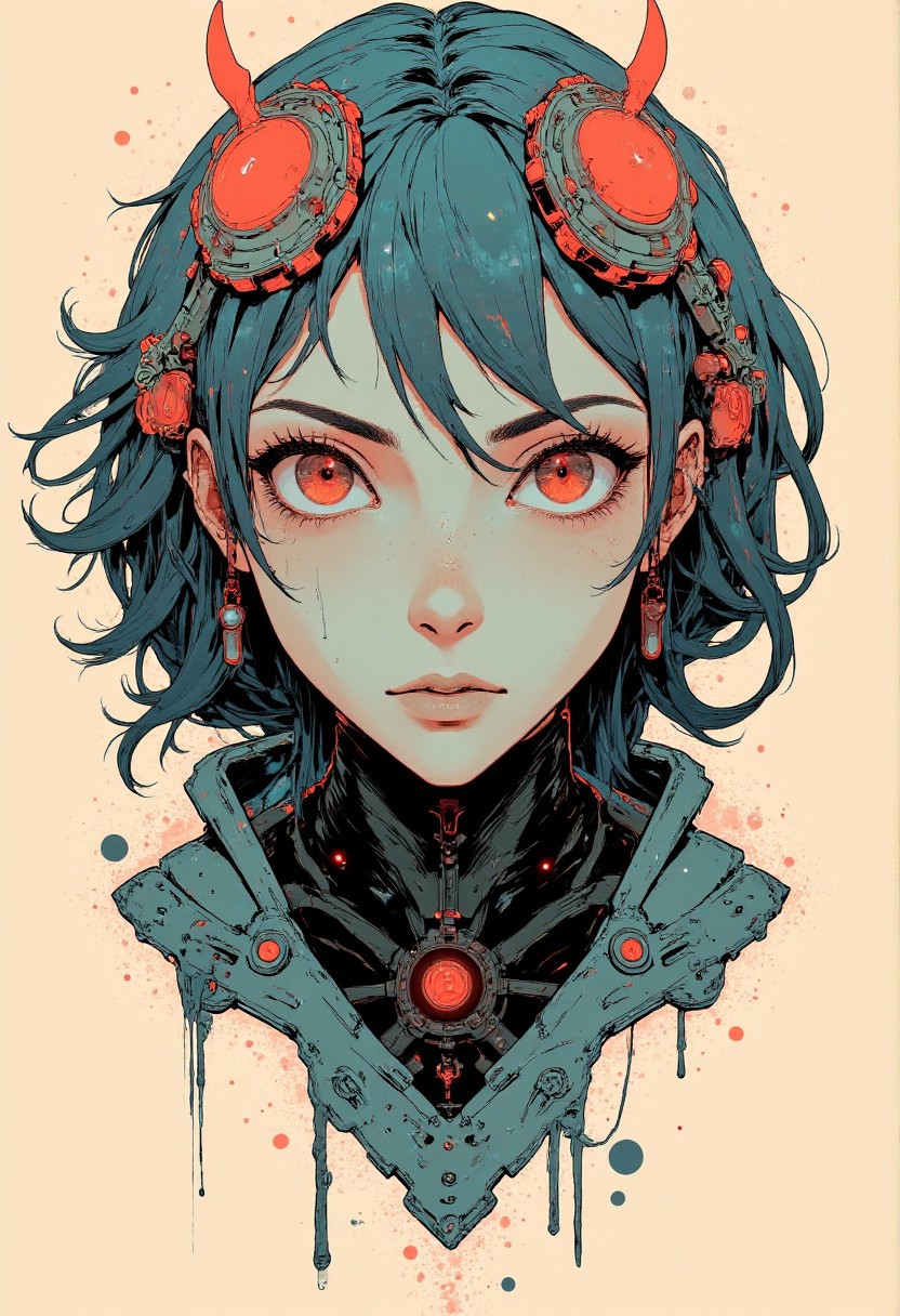 an abstract head with animallike features, in the style of futuristic cyberpunk, james jean, light brown and cyan, highly detailed illustrations, symmetrical balance, jeff danziger, aykut aydogdu
