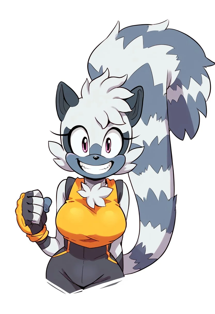score_9, score_8_up, score_7_up, source_anime, tangle the lemur (sonic), tangle the lemur, large breasts, big breasts, short, adorable, excited, looking at viewer, adventurous, eager, blank background, white background, short sleeved black bodysuit, yellow sleeveless crop top, big grin, happy, yellow wrist tape, black fingerless gloves, big eyes,
