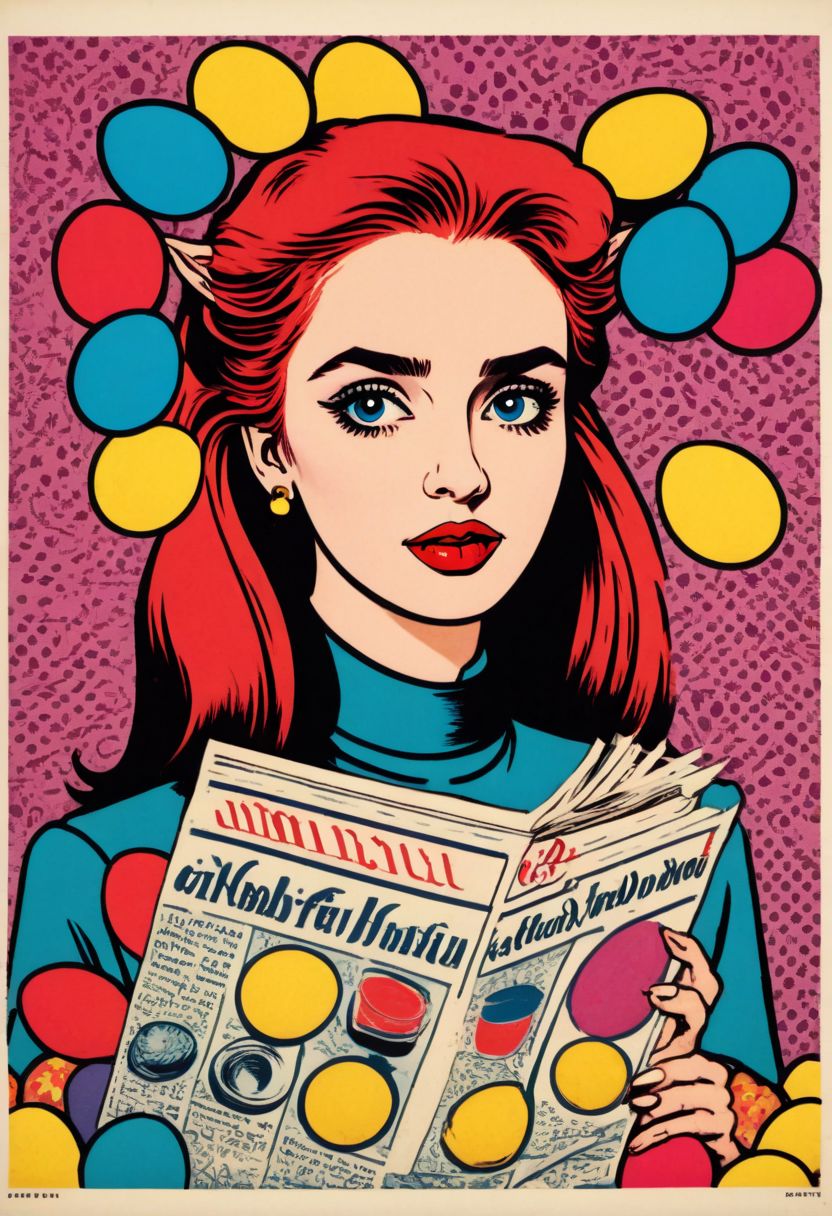 prtxztl,  1girl, pointy ears, solo, red hair, blue eyes, long hair, lipstick, easter eggs, russian decor, propaganda art, blink and you'll miss it historical detail , screen printing, halftone printing, contemporary art, modern art, graphic art, commercial art, bold colors, bold lines, comic book style, comic art, advertising art, kitsch, retro style, vibrant colors, flat color, newsprint texture, illustration, art by Andy Warhol and Roy Lichtenstein, retro art style, ligne claire, pop art, vintage advertising poster