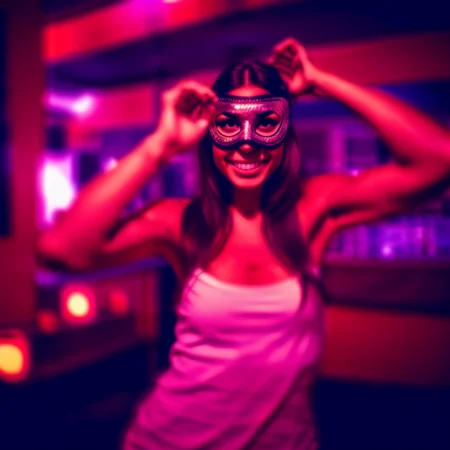 povdanc girl in dark sexy mask dance in nigcht club bokeh<lora:povdanc:1>