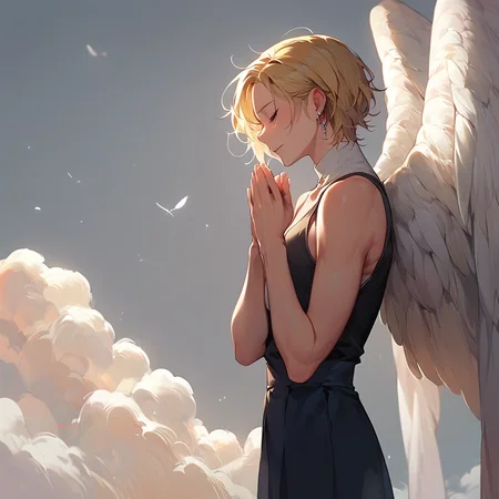 score_9, score_8_up, score_7_up,medium shot ,<lora:wings-000020:0.9>wingsd, 1girl, white wings, blonde, from side, praying+