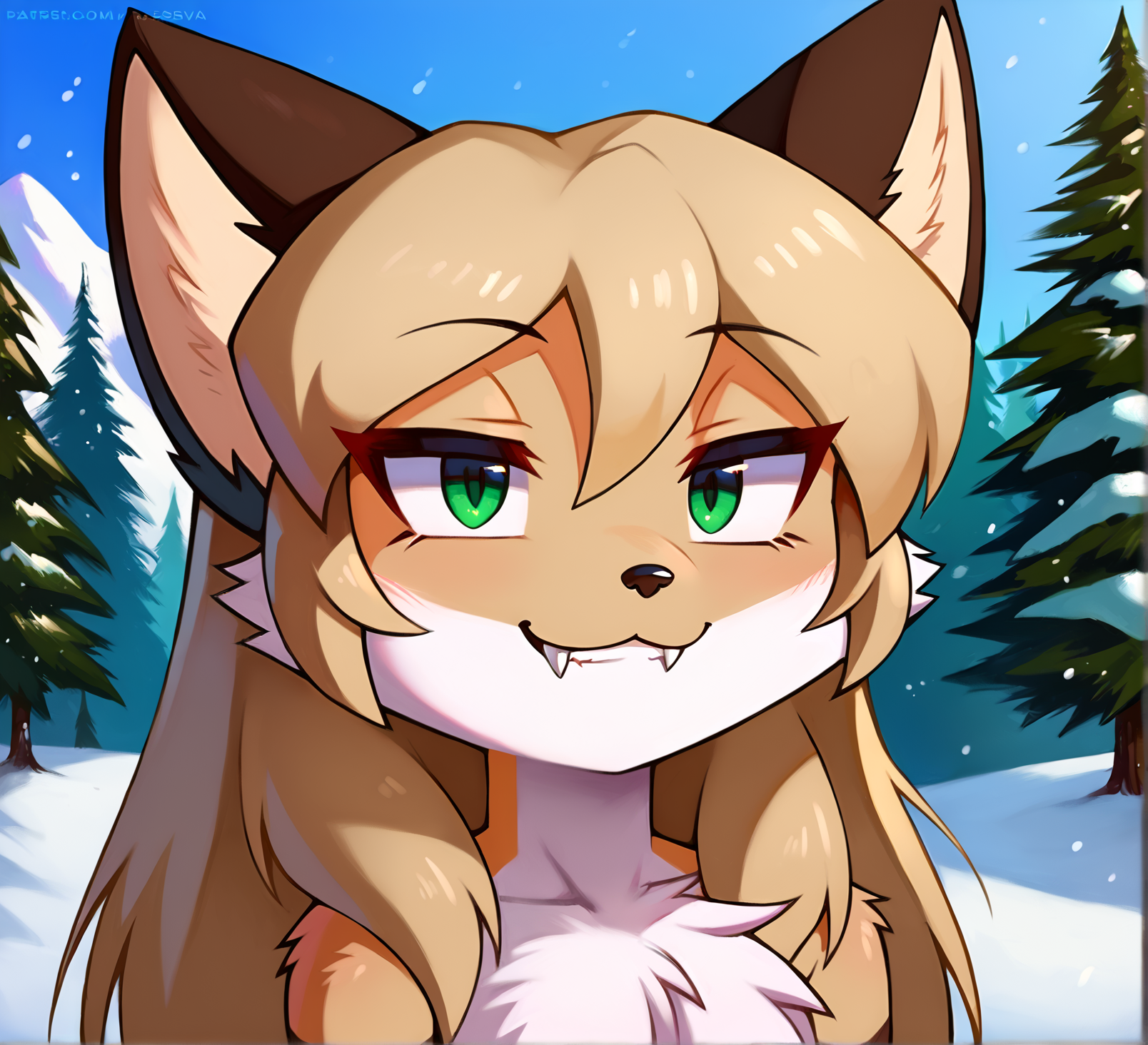 score_9, score_8_up, score_7_up, score_6_up, score_5_up, score_4_up, rating_safe, source_furry, detailed background, snowy in background, 1girl,female anthro fox in snow, (detailed fluffy fur:1.1)
BREAK
female, furry, anthro,(fox:1.1), fox tail, (cute expression, cute face:1.1),   snout,  smiling at viewer, smug grin,fangs, (redneck:1.1), (chest tuft:1.1),   <lora:Averi_the_fox-000011:1> ,green eyes, blonde hair, long hair,  flat chested,
BREAK
<lora:PDXL_artist_tags_v2:1>  by ancesra,