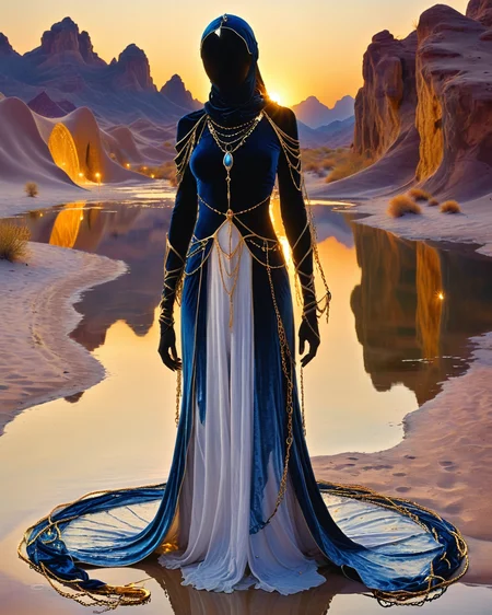 hooded human sorcerer standing at a desert oasis, velvet, chains, captive beautiful princess, water, reflections, partial nudity, golden hour, intense color, high contrast, <lora:add-detail-xl:1.0>,  <lora:xl_more_art-full_v1:0.4>,  <lora:XSfenlie:1> fenliexl, <lora:lora:1>, realistic photo
