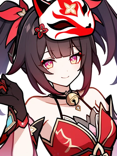 1girl,
sparkle \(honkai: star rail\),
solo, hair bow, white background, black gloves, long hair, black hair, looking at viewer, sleeveless, bow, closed mouth, mask, dress, mask on head, smile, portrait, pink eyes, sidelocks, twintails, red bow, red dress, gloves, sleeveless dress, bare shoulders, fox mask, simple background, neck bell, choker, bell,
safe
<lora:mki-ani31-GenshinPV-v2-000012:1>
