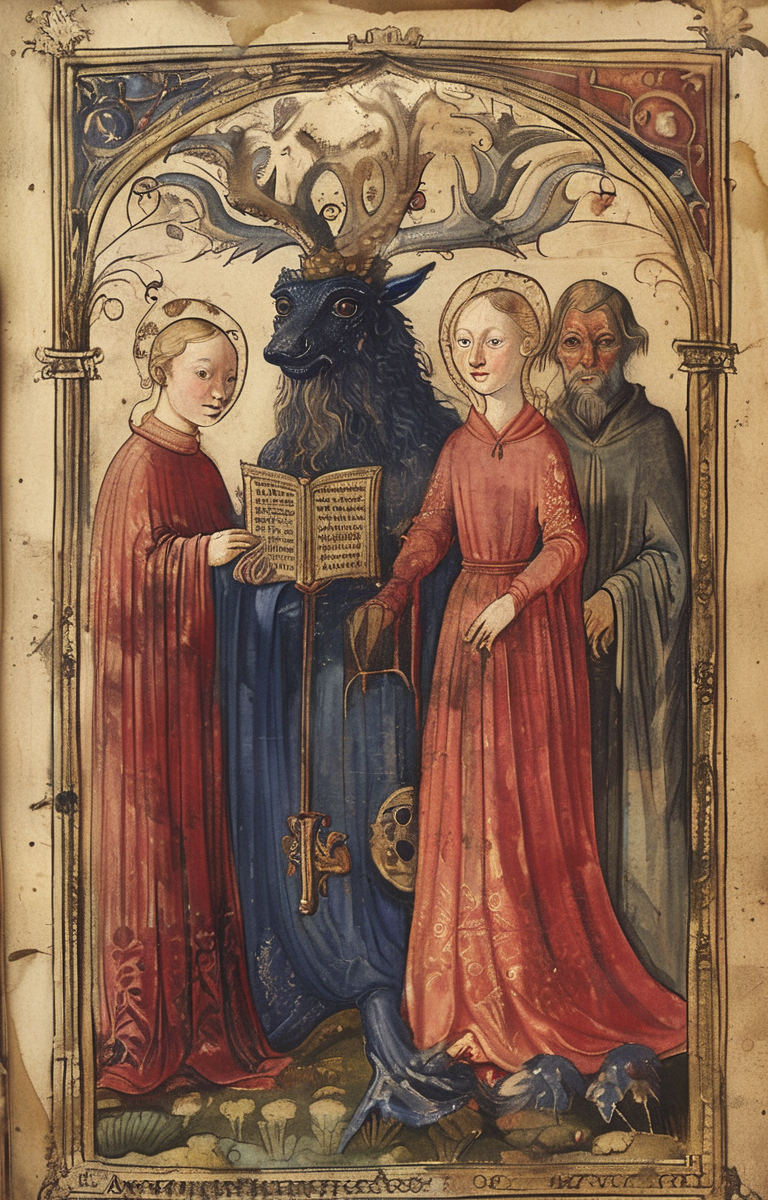 masterpiece,best quality,<lora:tbh207-sdxl:0.9>,illustration,style of Aberdeen Bestiary portrait of family