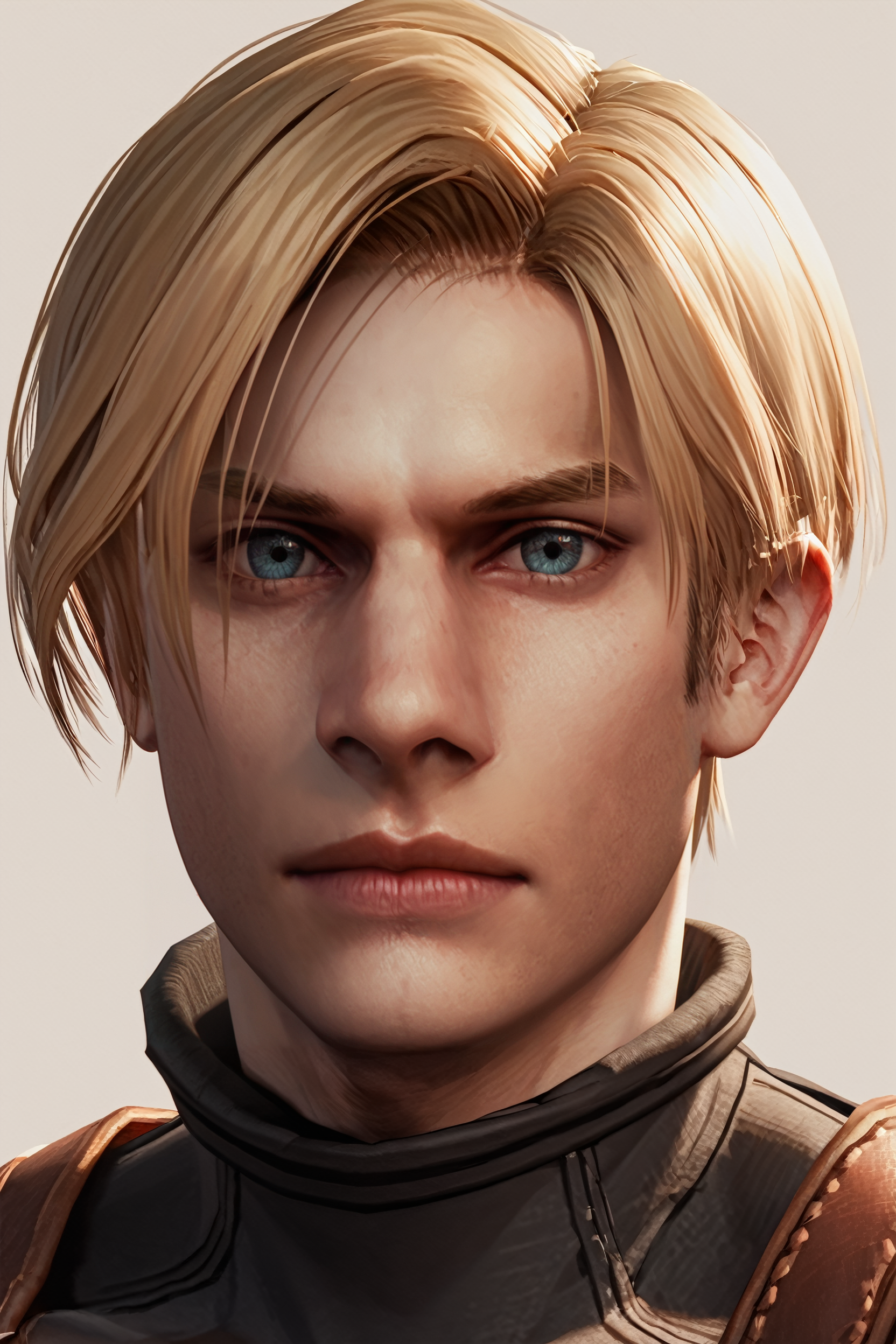 score_9, score_8_up, score_7_up, score_6_up
<lora:RE4Leon:1.0>
RE4Leon, 1boy, blonde hair, looking at viewer, simple background, portrait