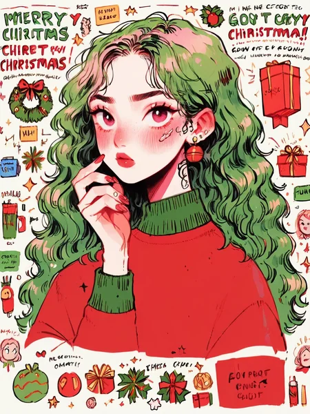 score_9, score_8_up, score_7_up, score_6_up, <lora:sk3tchb00kXLP:0.9> sk3tchb00k, 1girl, english text, long hair, christmas,