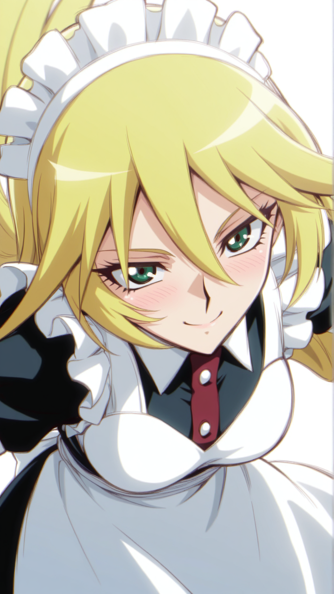 source_anime, general, best quality, masterpiece, 1girl,  <lora:sherry_leblanc_ill_v1.1:1>sherry_leblanc\(yu-gi-oh!\),green eyes,blonde hair, hair between eyes, long hair,maid, maid headdress, maid apron, smile, (embarrassed:0.7),  dynamic pose, dutch angle,