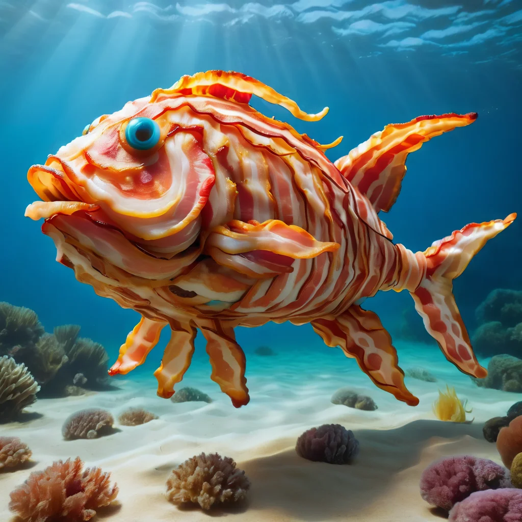 fish made out of b4c0n, ocean, sea <lora:b4c0n:1>