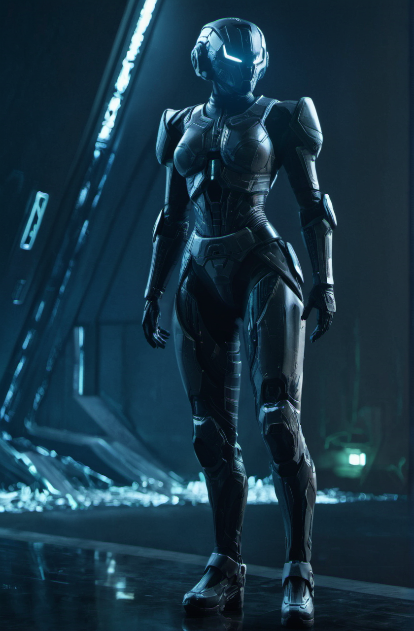 Rmnants <lora:remnantsXL-000005:0.8>,a full body of armored woman,omni structures in the background,glowing,science fiction <lora:add-detail-xl:1>