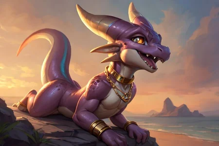 quadruped, female, (kobold:1.3), detailed pink scales, detailed scales, intricate scales, ((small breasts)), (nude), (detailed face), (detailed eyes), (big eyes:0.5), claws, open mouth, grin, (fangs), dragon,
cute, young, muscular, athletic, elegant, beautiful, claws, (slit pupils), bright eyes, expressive eyes, (chubby:0.5), (plump:0.5), smiling, happy,
standing,
<lora:dragon:0.2>, 
<lora:Tangbohu Detail Tweaker:-0.5>,
<lora:nanachi:0.6>,
<lora:kobold:0.3>,
by reallynxgirl, by darkgem, by thesecretcave, by silverfox5213, by hioshiru
(golden bracelet, golden anklet, golden necklace, golden earrings, iridescent gold, collar, golden tiara), 
noon, sunlight, on a beach,
(ambient light on the body), 
Ray tracing, concept art, highly detailed, (hi res), ((masterpiece)), ((best quality))  cinematic composition, ultra realistic, 4k, (high detail:1.3), sharp focus