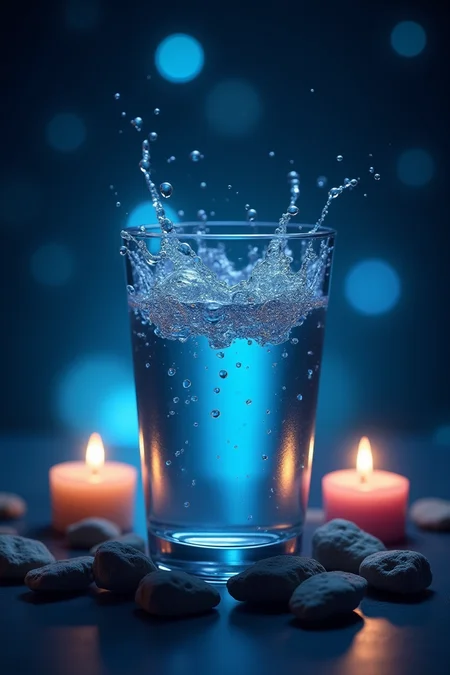 This is a highly detailed CGI (computer-generated imagery) photograph of a clear, cylindrical glass filled with water. The glass is centrally placed against a dark, blurred background that features various sizes and intensities of blue and white bokeh lights, creating a dreamy, ethereal effect. The glass is partially filled with water, which is frozen in mid-motion as bubbles burst and splash upwards, creating a dynamic and vibrant scene. The water is a vivid blue, adding a sense of coolness and freshness to the image.
Scattered around the base of the glass are several small, irregularly shaped rocks, adding a natural, rugged texture to the otherwise smooth, reflective surface. To the left and right of the glass, there are two small, glowing candles, casting a soft, warm light that contrasts with the cool blue tones of the water and the glass. The candles have a realistic, flickering flame effect, which adds a touch of realism to the otherwise highly stylized and digital image. The overall composition is striking, with a focus on the interplay between light and water, and the interplay of cool and warm tones.
<lora:qihuan222 (1):0.9> <lora:qihuan222 (2):0.9> <lora:qihuan222 (3):0.9> <lora:qihuan222 (4):0.9> <lora:qihuan222 (5):0.9>