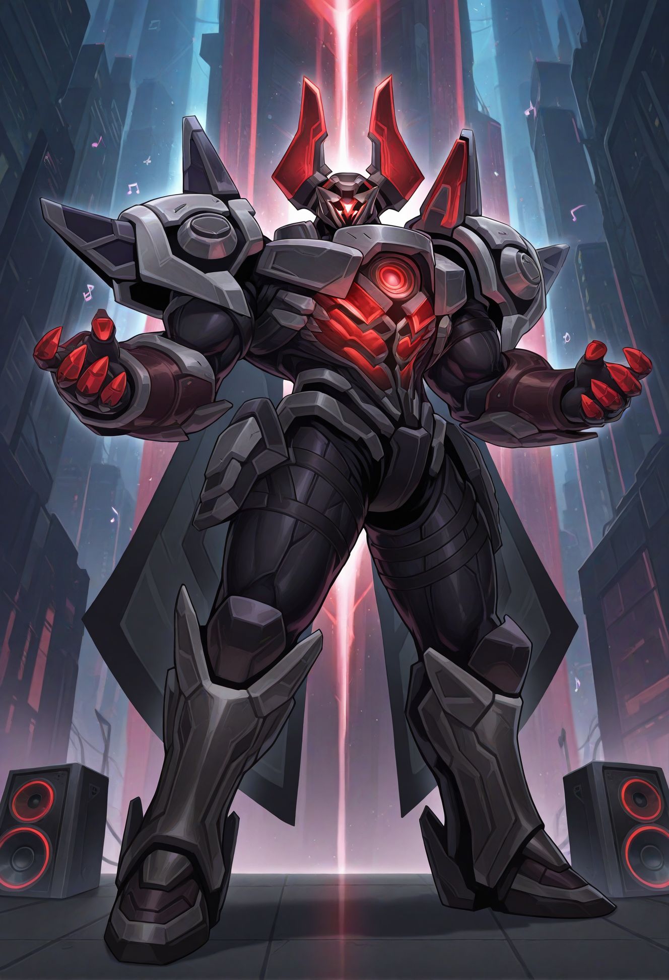 bara,solo,pose,showing,
mecha,mecha cape,glowing,speaker,musical note,
project-mordekaiser,
very awa,masterpiece,best quality,absurdres,newest,perfect quality,detailed background,intricate details,scenery,