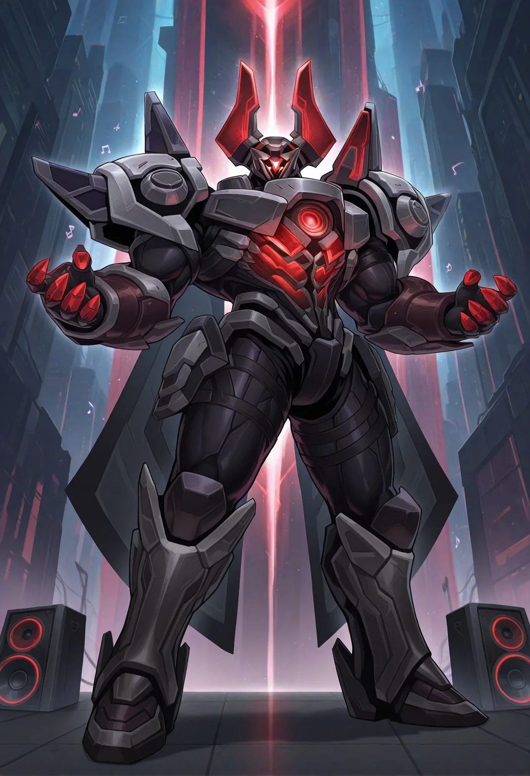 bara,solo,pose,showing,
mecha,mecha cape,glowing,speaker,musical note,
project-mordekaiser,
very awa,masterpiece,best quality,absurdres,newest,perfect quality,detailed background,intricate details,scenery,