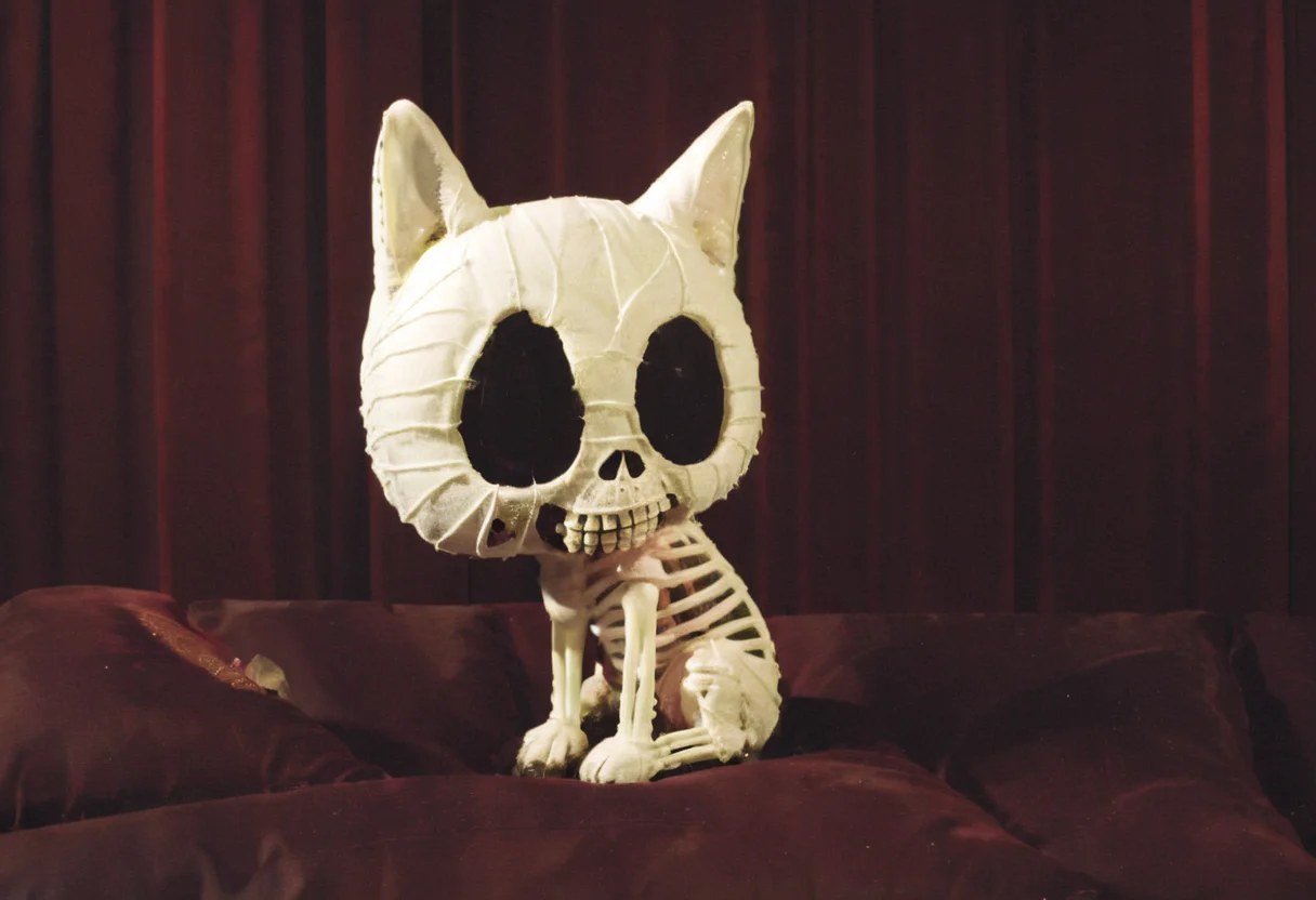 chibi skeleton cat, lynch style <lora:lynchstyle_v0.0.2:1.35>