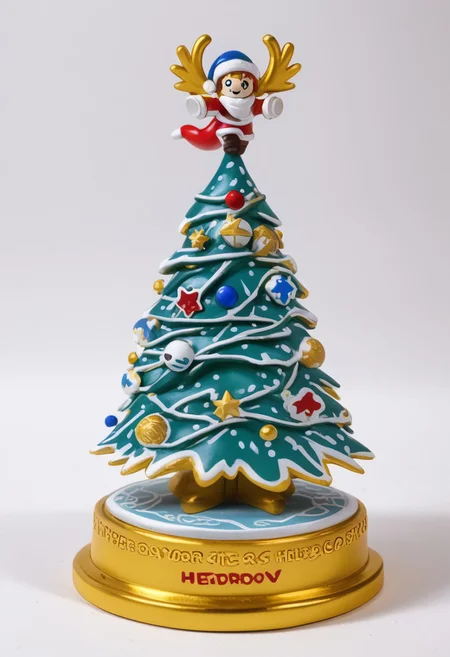 a golden porcelain figurine of DedMoroz with a blue Christmas pattern (pmg style, h1ppyCE style, hippy, DedMoroz)