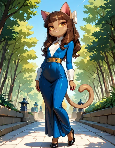 masterpiece, best quality, very aesthetic, absurdres,
outdoors,
full body, posing,
seductive smile, parted lips, long eyelashes,
<lora:Ivy_Pepper_v01_NAIXL:1>
1vyP3pp3r,1girl,solo,furry,furry female,cat girl,cat ears,brown hair,hair bow,long hair,blunt bangs,brown eyes,yellow sclera,animal nose,whiskers,body fur,cat tail,
