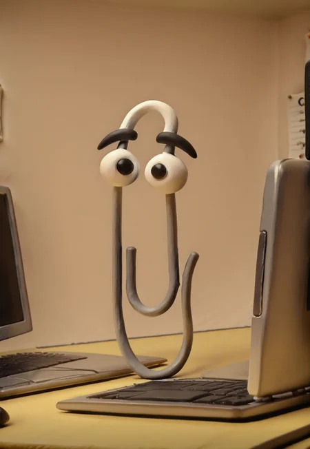 neverhoodstyle, clay,  highly-detailed, best quality, masterpiece, very aesthetic, cl1ppy, pokemon (creature), solo, no humans, computer, office background
