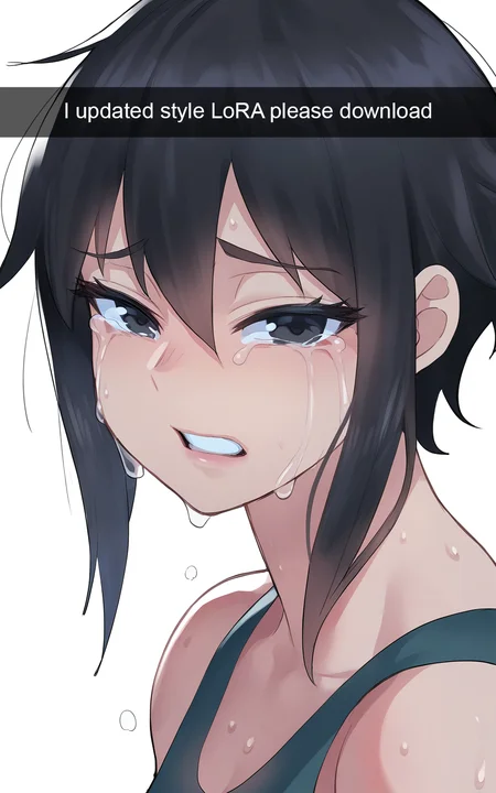 masterpiece, best quality, absurdres, highres, very awa, sweat,

<lora:Zheng v2 - NoobAI 1.0 V-Pred:1>

1girl, solo, crying, looking at viewer, tearing up, teeth, parted lips, :o, sad, white background, simple background, short hair with long locks, sidelocks, black hair, hair between eyes, tomboy, sobbing