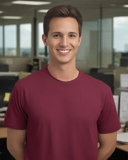 front view shot, portrait,
man, short hair,
brown hair, brown eyebrows, forehead,
red tshirt,
standing in office
<lora:detailedeyebrows_v0_5:0.8>