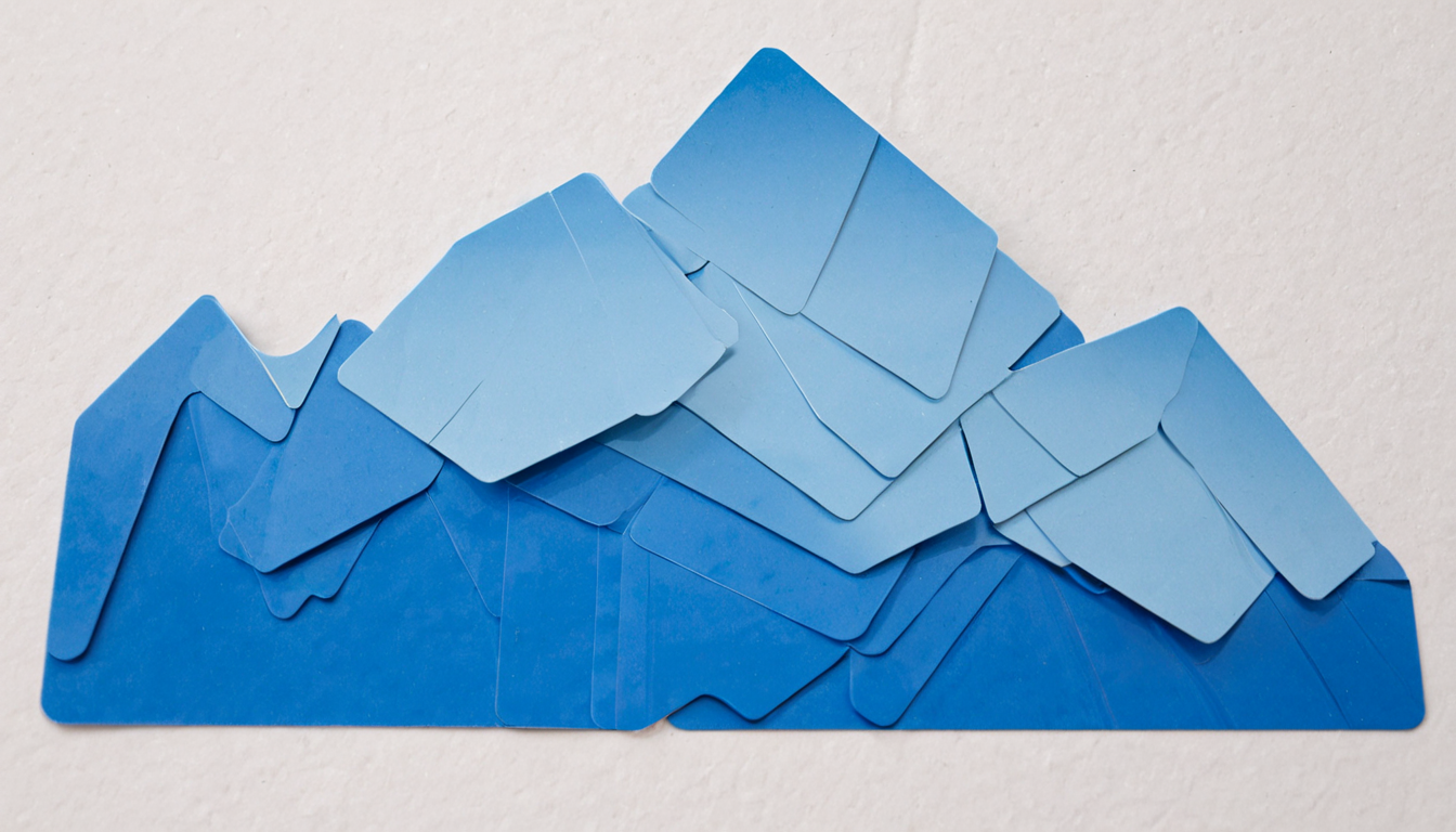 plastkort, a mountain landscape made from single colored rectangular plastic cards, <lora:Plastkort-000006:1>