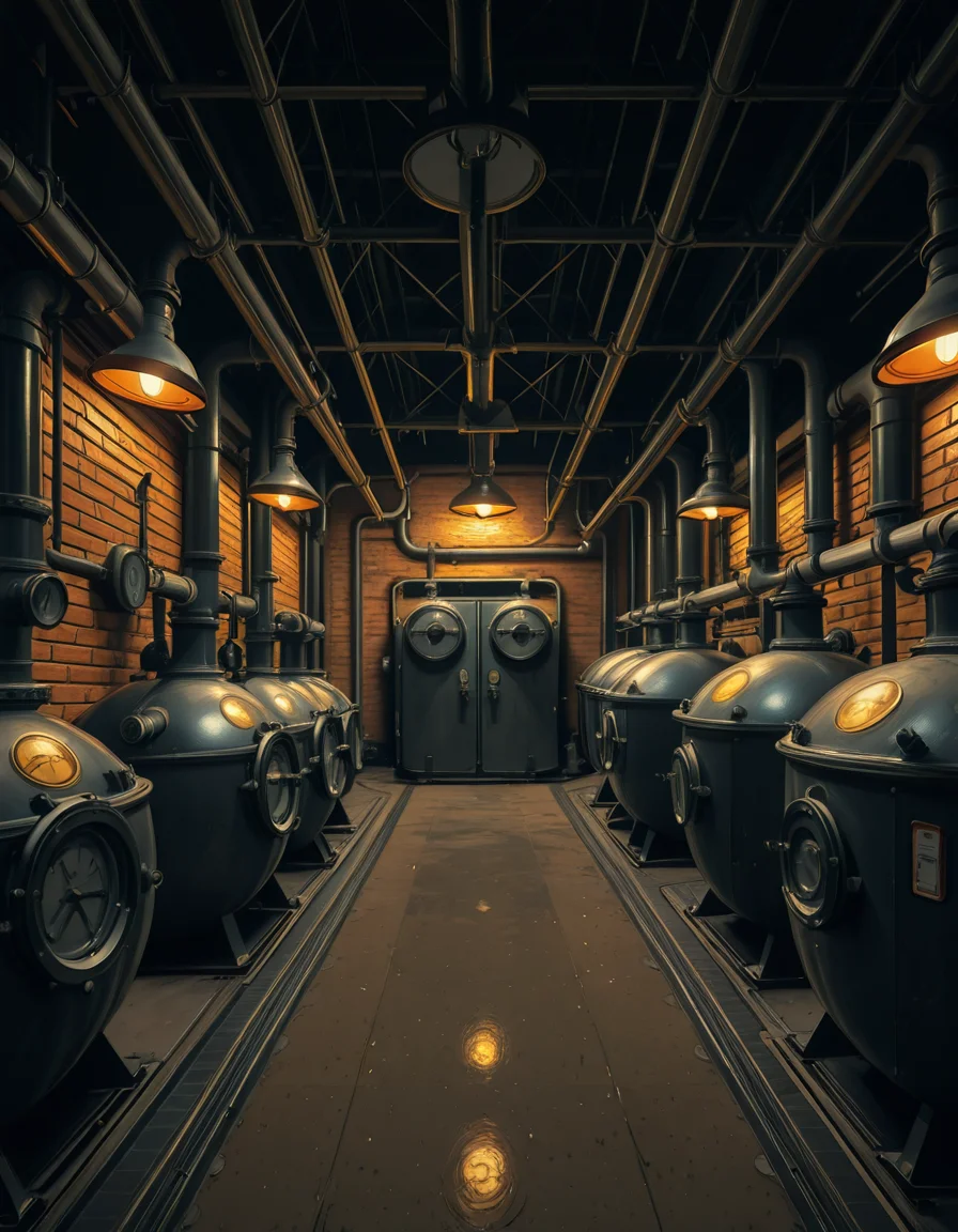 A highly detailed and realistic photograph of an industrial boiler room filled with large metal boilers, complex pipe systems, and pressure gauges. The room is dimly lit with a mix of warm yellow lighting from overhead industrial lamps and cool blue reflections from metallic surfaces. The air is slightly hazy with steam escaping from some of the pipes. The floor is made of reinforced concrete with visible stains from oil and water. Various control panels with blinking LED indicators and warning signs are mounted on the walls. The atmosphere is rugged and mechanical, evoking a sense of power and industrial efficiency. The depth of field is sharp, capturing intricate details such as rust on old pipes, the texture of the metal surfaces, and the labels on the control panels. The composition emphasizes symmetry, with pipes and machinery creating a structured, almost futuristic aesthetic.
<lora:SDXLFaeTastic2400:0.4> <lora:extremely_detailed:0.4> extremely detailed, <lora:industrial_boiler_room-i:1>,industrial b01l3r r00m, Masterpiece,best quality,hi res,8k,hi res,8k,award winning,(sharp focus, intricate, highly detailed),