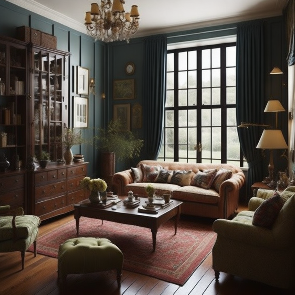 <lyco:English_style_interior_design_Sa_May:1.0> British style  a country England style little living room