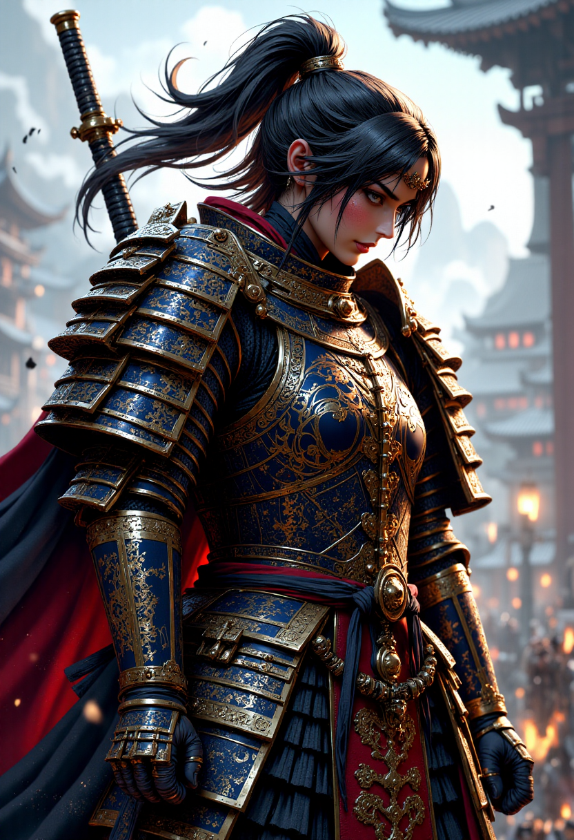 mythp0rt, samurai woman in armor standing in a battlefield,armor,ponytail,japanese,fantasy,solo focus,epic
<lora:FluxMythP0rtr4itStyle:1>